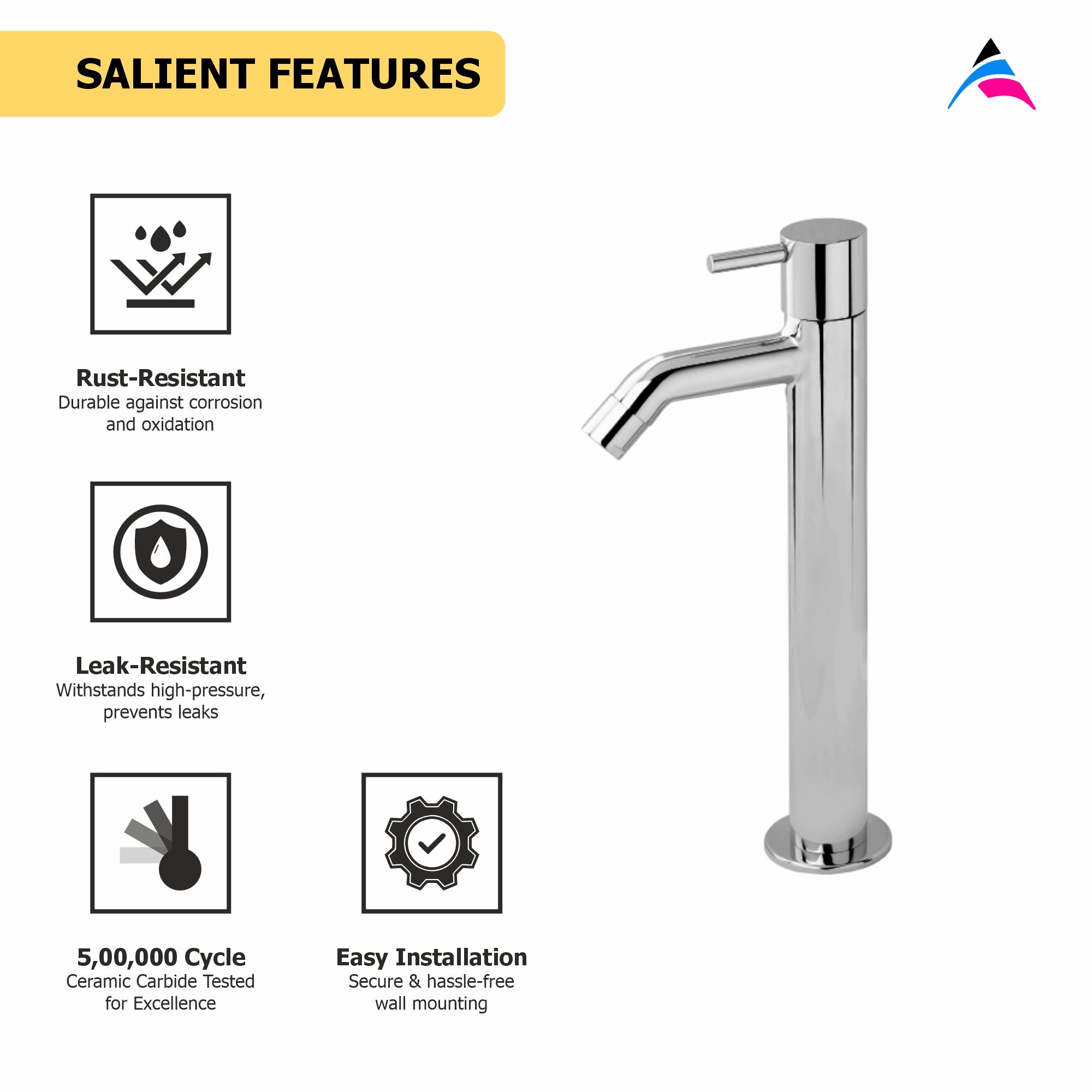 Asiatique Pillar Cock With Extension Body (F-023), Florent Premium Brass Bathroom & Kitchen Faucet Collection, Chrome Finish Mixer, Pillar Cock & Wall Mounted Tap