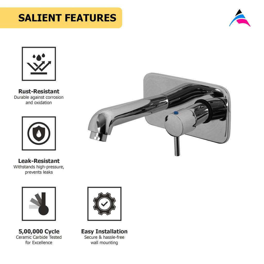 Asiatique Single Concealed Wall Mounted Upper Part (F-028U), Florent Premium Brass Bathroom & Kitchen Faucet Collection, Chrome Finish Mixer, Pillar Cock & Wall Mounted Tap