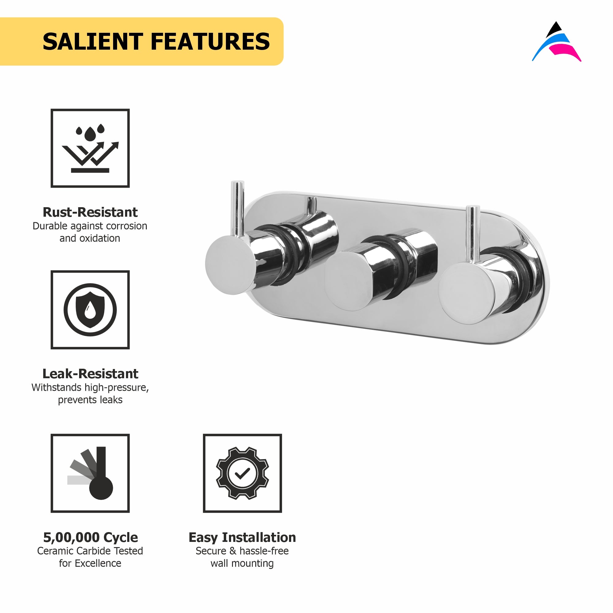 Asiatique Con. Wall Mixer Upper Part (F-029U), Florent Premium Brass Bathroom & Kitchen Faucet Collection, Chrome Finish Mixer, Pillar Cock & Wall Mounted Tap