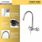 Asiatique S/L Sink Mixer Wall Mounted (F-031), Florent Premium Brass Bathroom & Kitchen Faucet Collection, Chrome Finish Mixer, Pillar Cock & Wall Mounted Taps