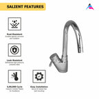 Asiatique S/L Basin Mixer Table Mounted (F-032), Florent Premium Brass Bathroom & Kitchen Faucet Collection, Chrome Finish Mixer, Pillar Cock & Wall Mounted Taps