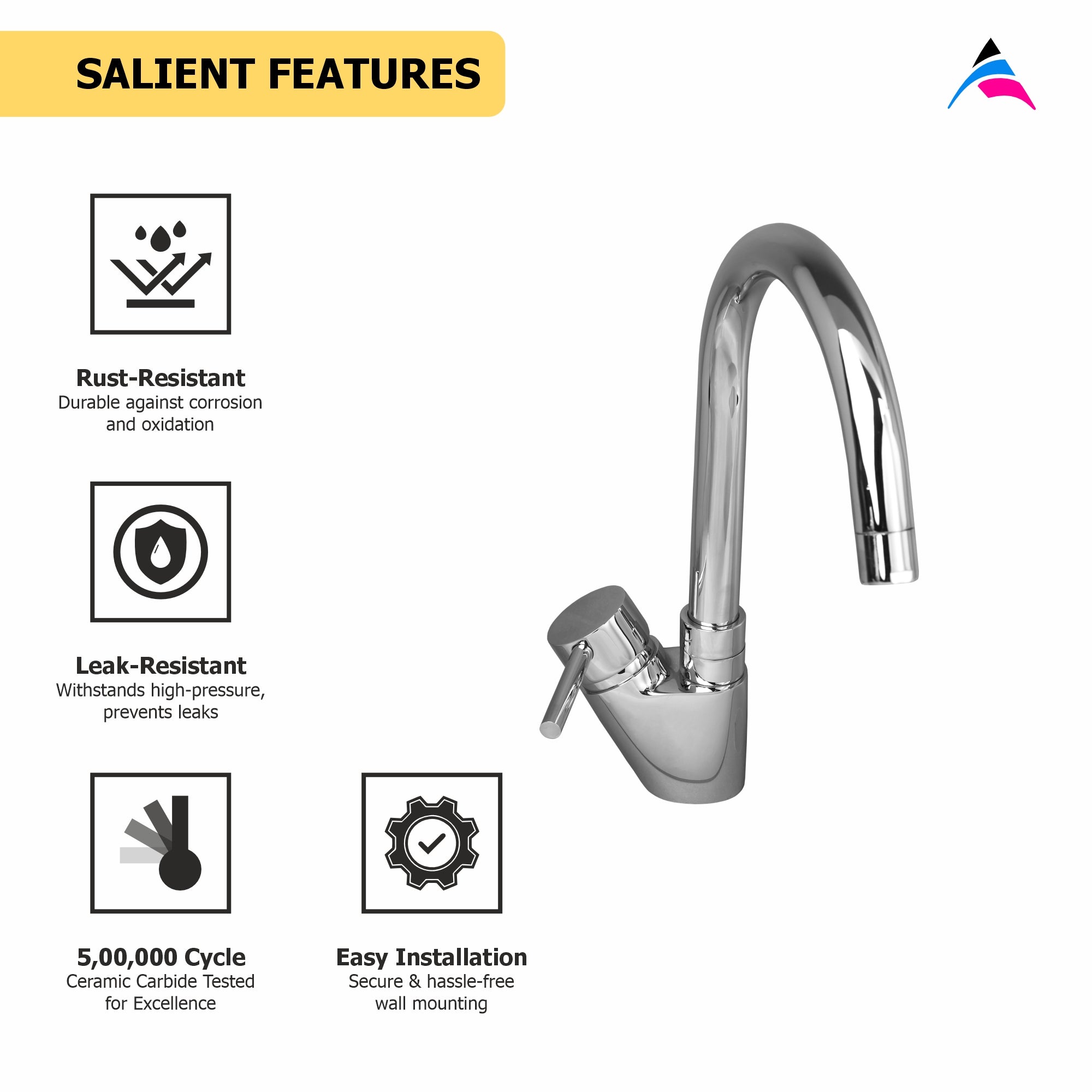 Asiatique S/L Basin Mixer Table Mounted (F-032), Florent Premium Brass Bathroom & Kitchen Faucet Collection, Chrome Finish Mixer, Pillar Cock & Wall Mounted Taps