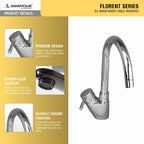 Asiatique S/L Basin Mixer Table Mounted (F-032), Florent Premium Brass Bathroom & Kitchen Faucet Collection, Chrome Finish Mixer, Pillar Cock & Wall Mounted Taps