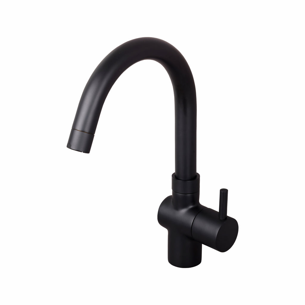 Asiatique Pillar Cock With Swivel ‘J’ Spout (FB-002 M) | Premium Black Brass Bathroom & Kitchen Fittings | Florent Brush Black Series