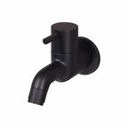 Asiatique Bib Cock Long Body With Wall Flange (FB-004 M) | Premium Black Brass Bathroom & Kitchen Fittings | Florent Brush Black Series