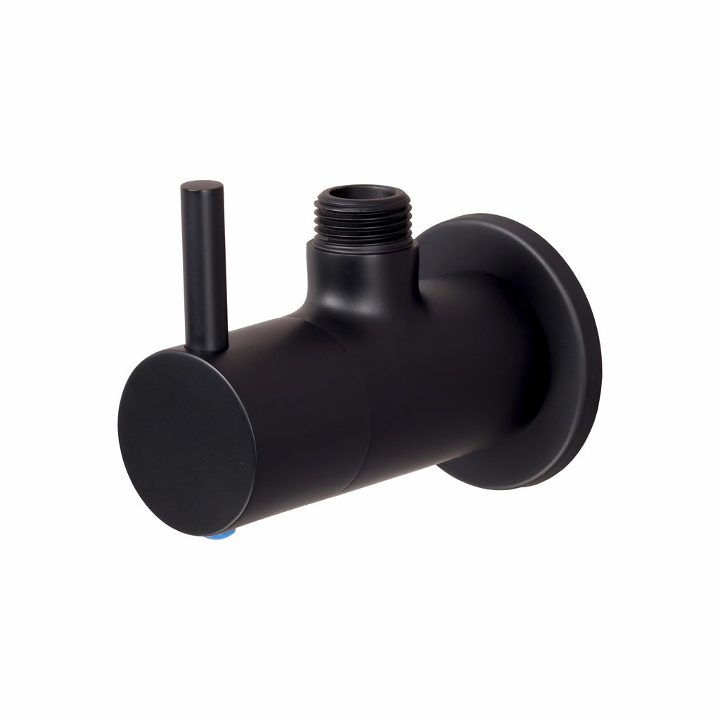 Asiatique Angle Cock With Wall Flange (FB-005 M) | Premium Black Brass Bathroom & Kitchen Fittings | Florent Brush Black Series