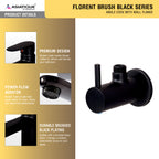 Asiatique Angle Cock With Wall Flange (FB-005 M) | Premium Black Brass Bathroom & Kitchen Fittings | Florent Brush Black Series