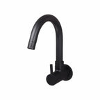 Asiatique Sink Cock With Swivel ‘J’ Spout Wall Mounted With Flange (FB-008 M) | Premium Black Brass Bathroom & Kitchen Fittings | Florent Brush Black Series
