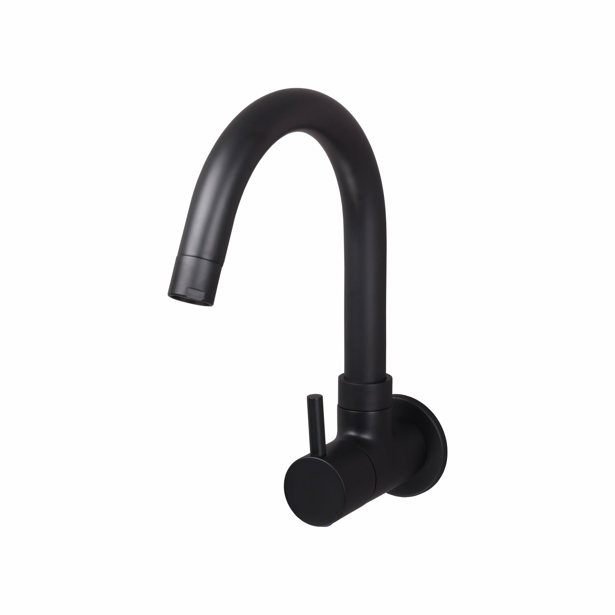 Asiatique Sink Cock With Swivel ‘J’ Spout Wall Mounted With Flange (FB-008 M) | Premium Black Brass Bathroom & Kitchen Fittings | Florent Brush Black Series