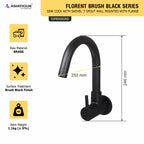 Asiatique Sink Cock With Swivel ‘J’ Spout Wall Mounted With Flange (FB-008 M) | Premium Black Brass Bathroom & Kitchen Fittings | Florent Brush Black Series