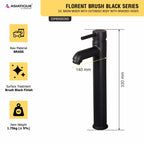 Asiatique S/L Basin Mixer With Extended Body With Braided Hoses (FB-009EX M) | Premium Black Brass Bathroom & Kitchen Fittings | Florent Brush Black Series