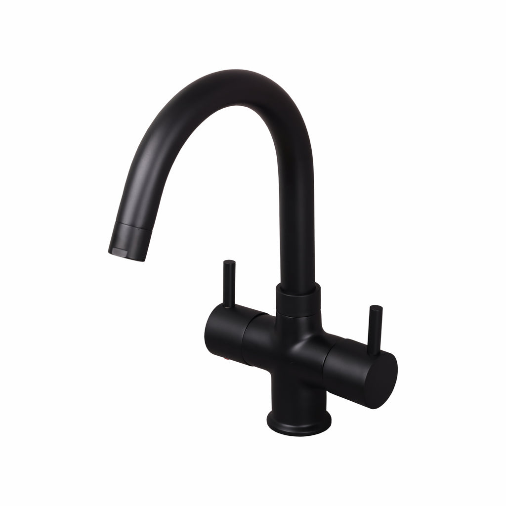 Asiatique C/H Basin Mixer With Swivel ‘J’ Spout (FB-011 M) | Premium Black Brass Bathroom & Kitchen Fittings | Florent Brush Black Series