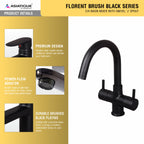 Asiatique C/H Basin Mixer With Swivel ‘J’ Spout (FB-011 M) | Premium Black Brass Bathroom & Kitchen Fittings | Florent Brush Black Series