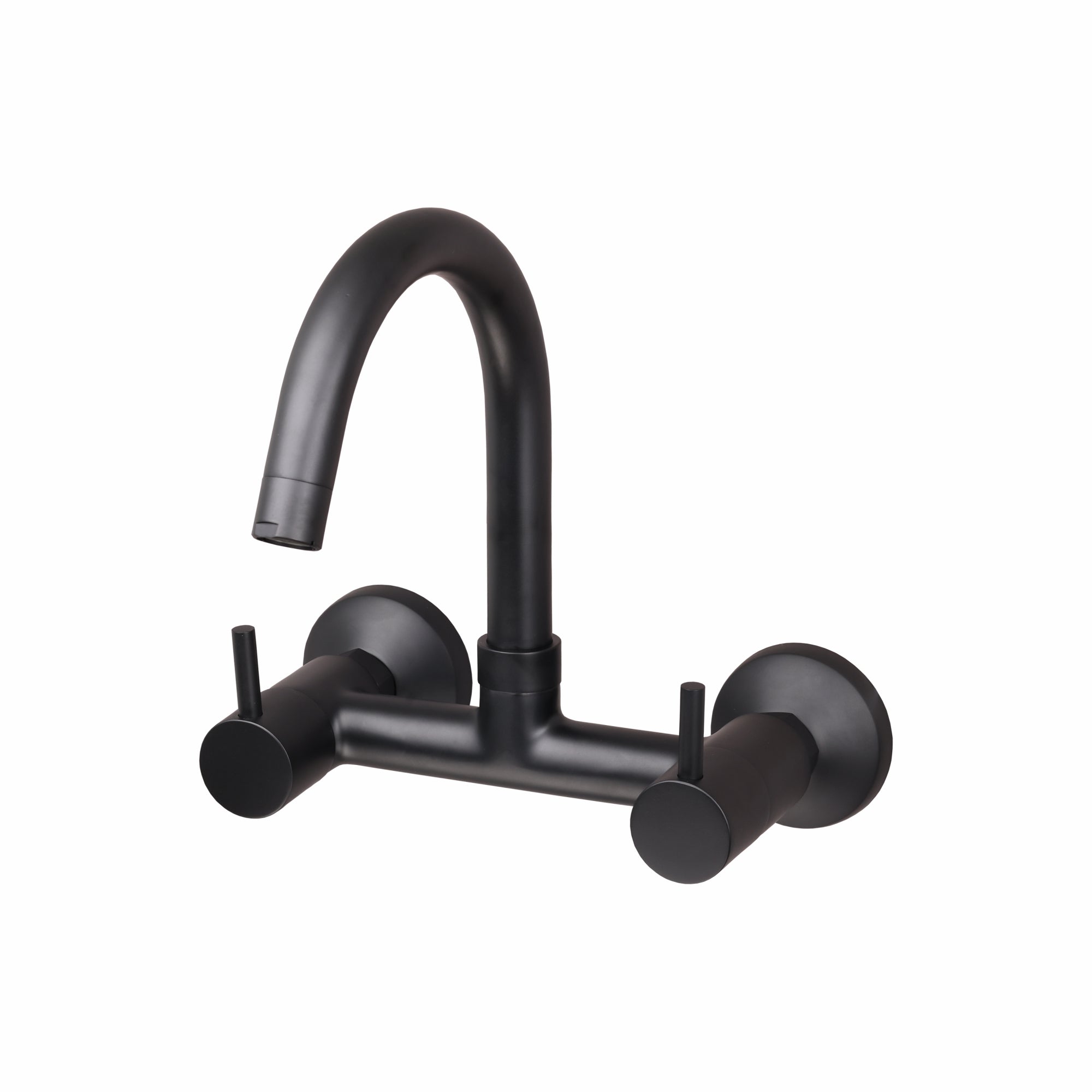 Asiatique Sink Mixer With Swivel ‘J’ Spout Wall Mounted (FB-013 M) | Premium Black Brass Bathroom & Kitchen Fittings | Florent Brush Black Series