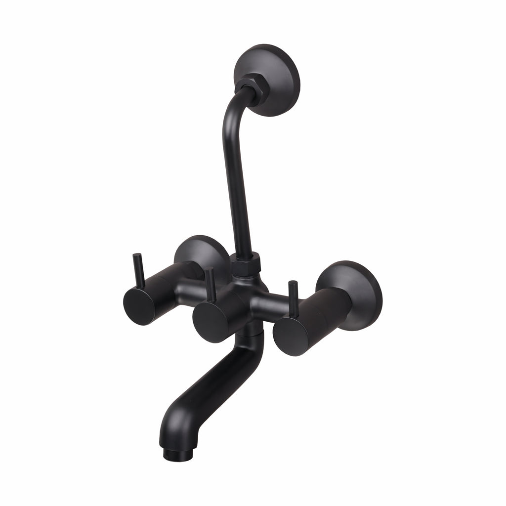 Asiatique Wall Mixer Telephonic With ‘L’ Bend for ARR. Of O/H Shower (FB-017 M) | Premium Black Brass Bathroom & Kitchen Fittings | Florent Brush Black Series
