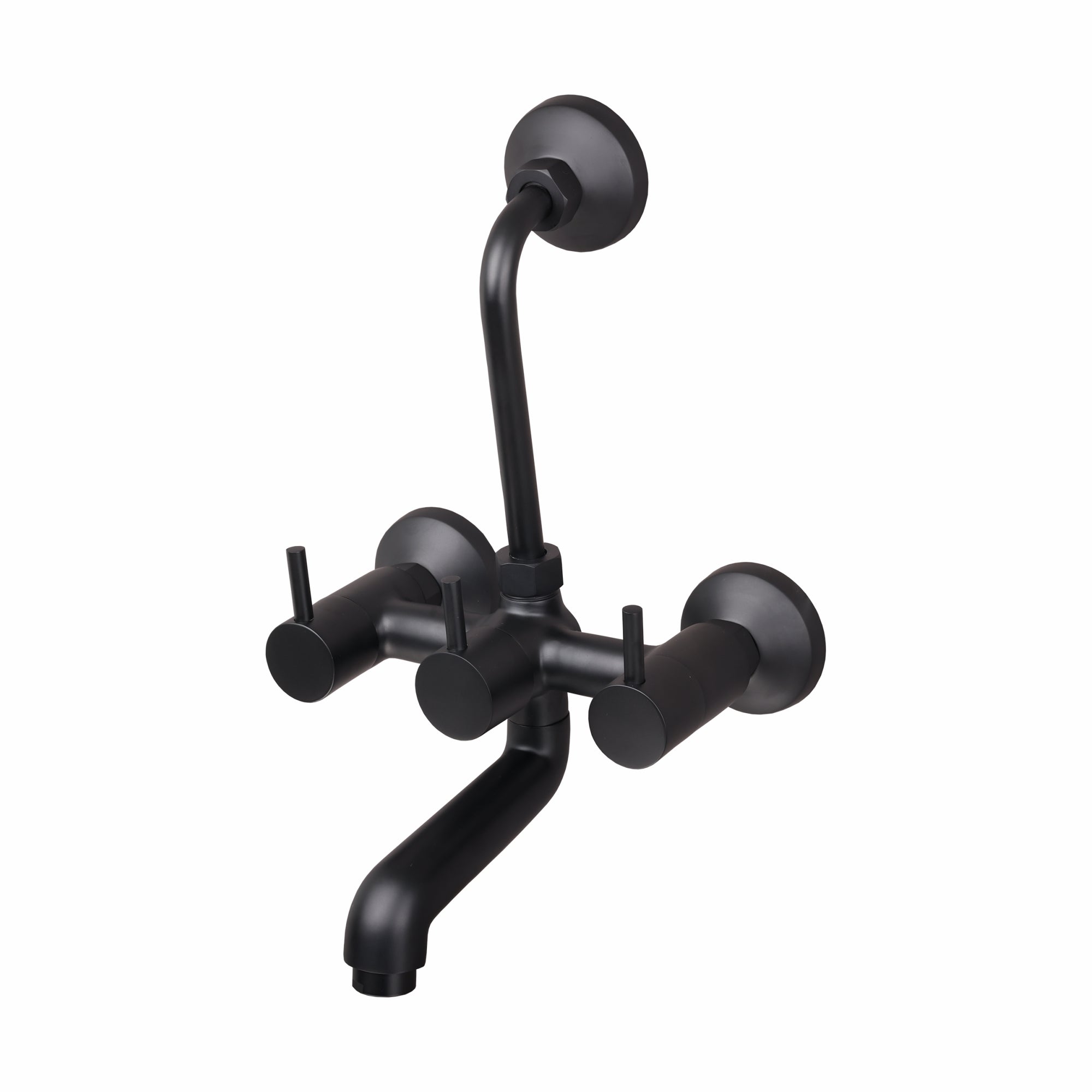 Asiatique Wall Mixer Telephonic With ‘L’ Bend for ARR. Of O/H Shower (FB-017 M) | Premium Black Brass Bathroom & Kitchen Fittings | Florent Brush Black Series