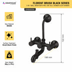 Asiatique 3 in 1 Wall Mixer With Pro. For Tele. Shower & O/H Shower (FB-018 M) | Premium Black Brass Bathroom & Kitchen Fittings | Florent Brush Black Series