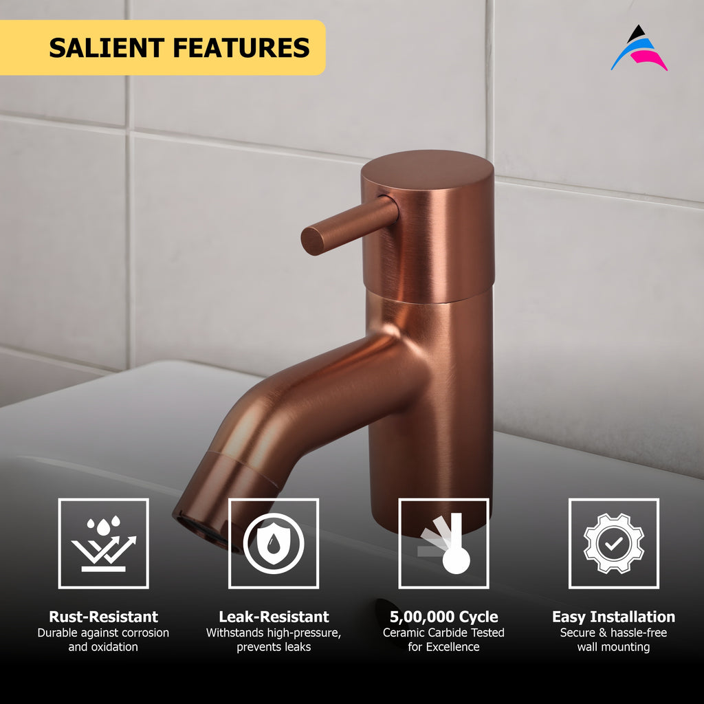 Asiatique Pillar Cock (FRG-000 M) | Premium Rose Gold Bathroom Fittings | Florent Brush Rose Gold Series