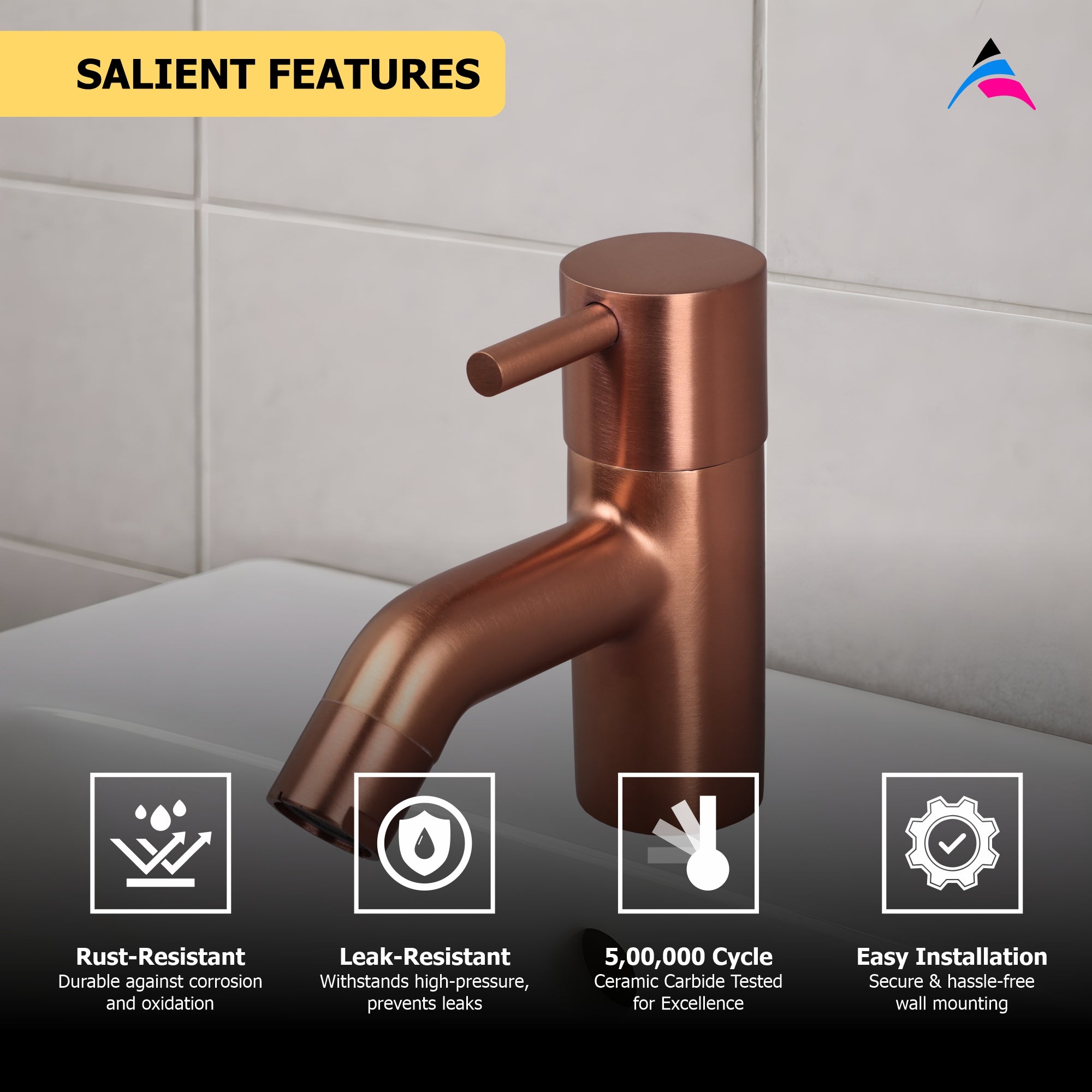 Asiatique Pillar Cock (FRG-000 M) | Premium Rose Gold Bathroom Fittings | Florent Brush Rose Gold Series
