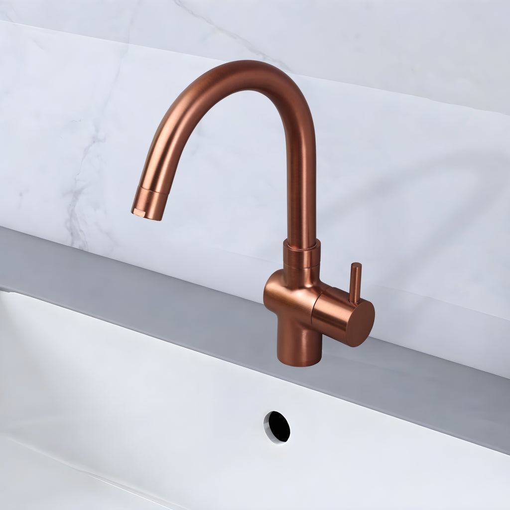 Asiatique Pillar Cock With Swivel ‘J’ Spout (FRG-002 M) | Premium Rose Gold Bathroom Fittings | Florent Brush Rose Gold Series