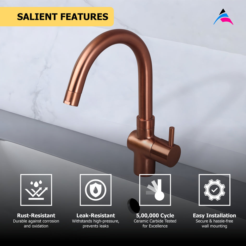 Asiatique Pillar Cock With Swivel ‘J’ Spout (FRG-002 M) | Premium Rose Gold Bathroom Fittings | Florent Brush Rose Gold Series