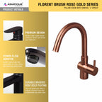 Asiatique Pillar Cock With Swivel ‘J’ Spout (FRG-002 M) | Premium Rose Gold Bathroom Fittings | Florent Brush Rose Gold Series