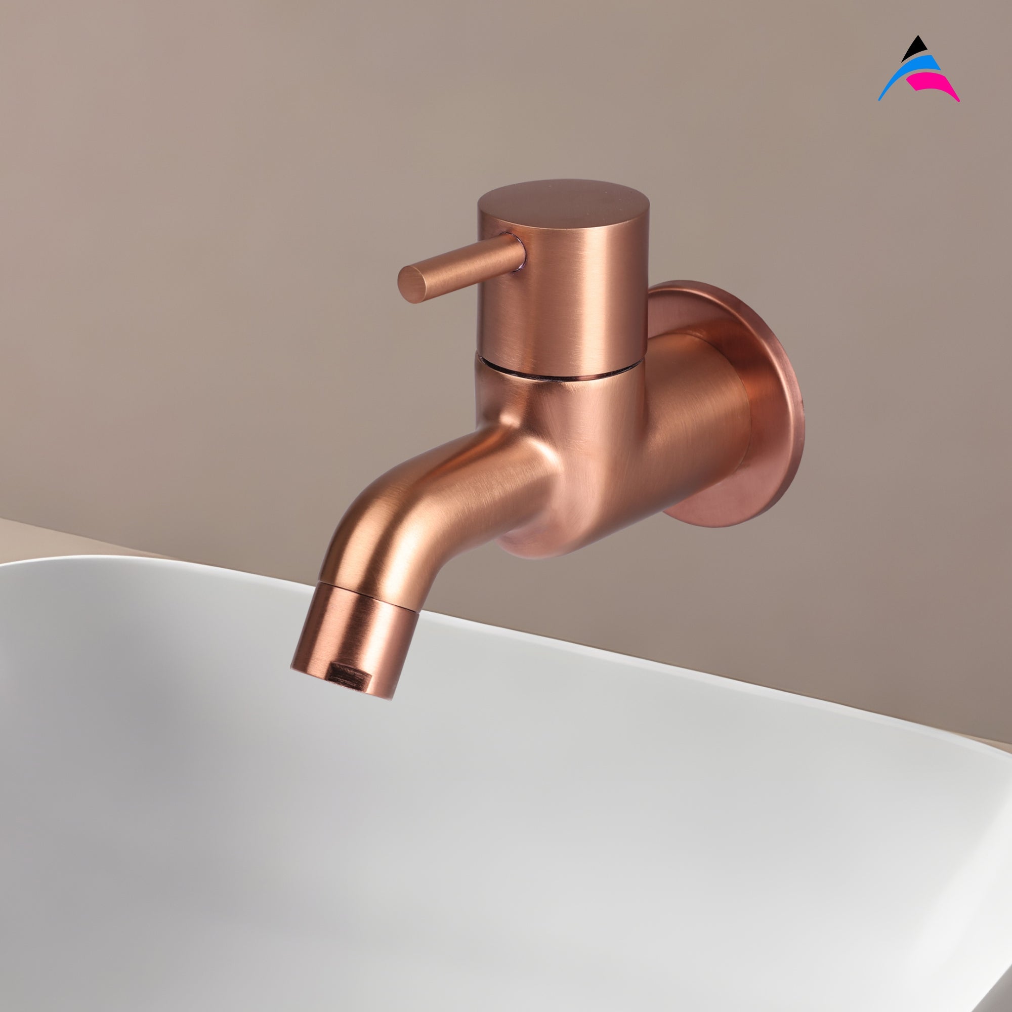 Asiatique Bib Cock Long Body With Wall Flange (FRG-004 M) | Premium Rose Gold Bathroom Fittings | Florent Brush Rose Gold Series