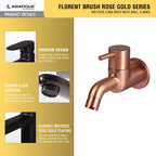 Asiatique Bib Cock Long Body With Wall Flange (FRG-004 M) | Premium Rose Gold Bathroom Fittings | Florent Brush Rose Gold Series