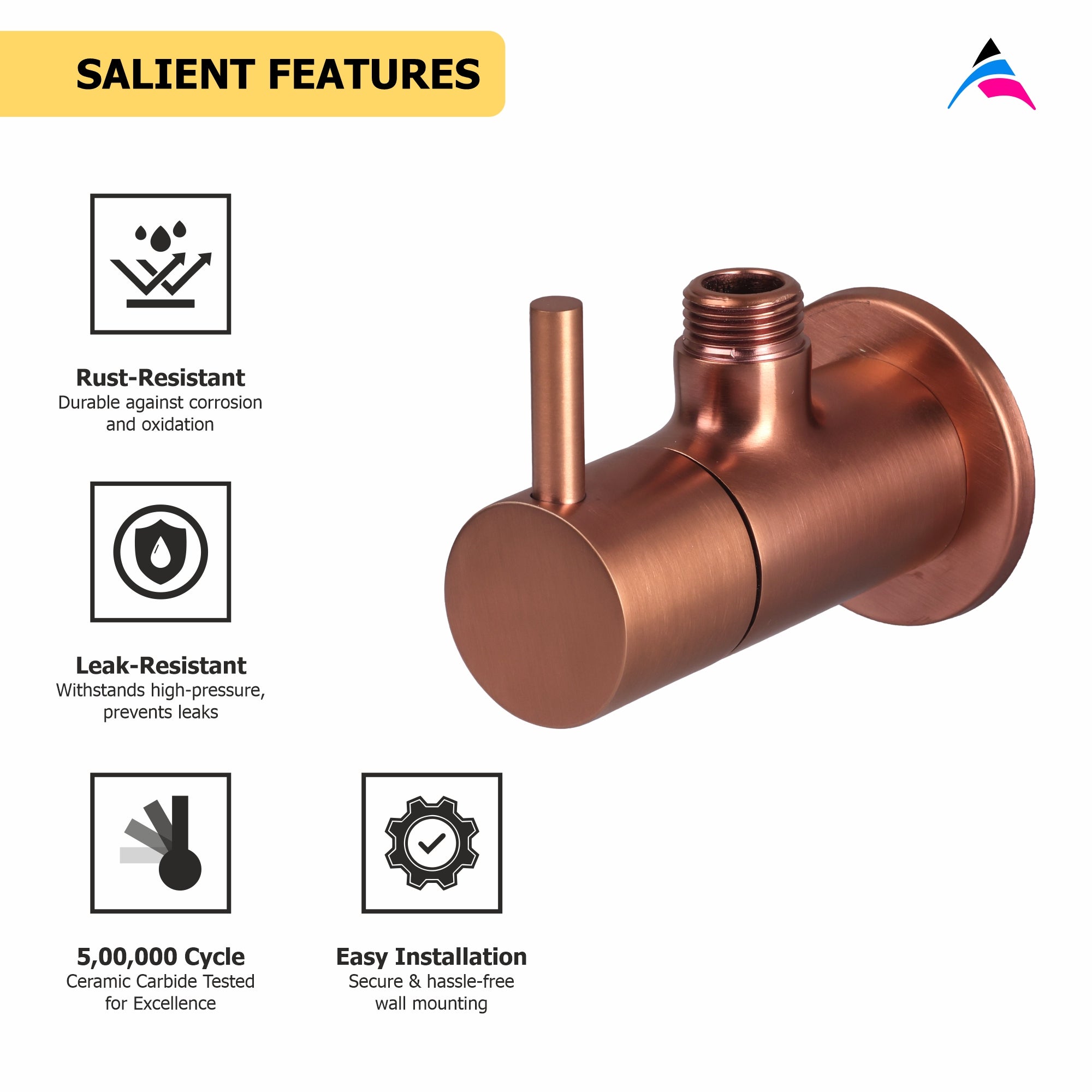 Asiatique Angle Cock With Wall Flange (FRG-005 M) | Premium Rose Gold Bathroom Fittings | Florent Brush Rose Gold Series