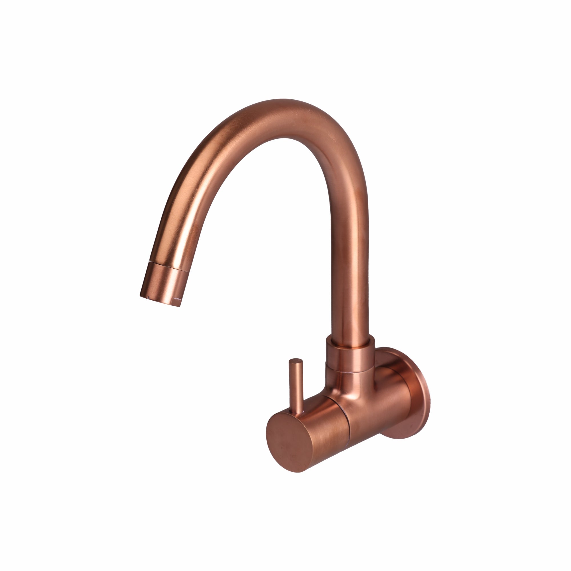 Asiatique Sink Cock With Swivel ‘J’ Spout Wall Mounted With Flange (FRG-008 M) | Premium Rose Gold Bathroom Fittings | Florent Brush Rose Gold Series