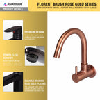 Asiatique Sink Cock With Swivel ‘J’ Spout Wall Mounted With Flange (FRG-008 M) | Premium Rose Gold Bathroom Fittings | Florent Brush Rose Gold Series