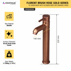 Asiatique S/L Basin Mixer With Extended Body With Braided Hoses (FRG-009EX M) | Premium Rose Gold Bathroom Fittings | Florent Brush Rose Gold Series