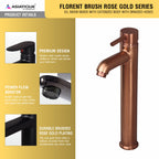 Asiatique S/L Basin Mixer With Extended Body With Braided Hoses (FRG-009EX M) | Premium Rose Gold Bathroom Fittings | Florent Brush Rose Gold Series