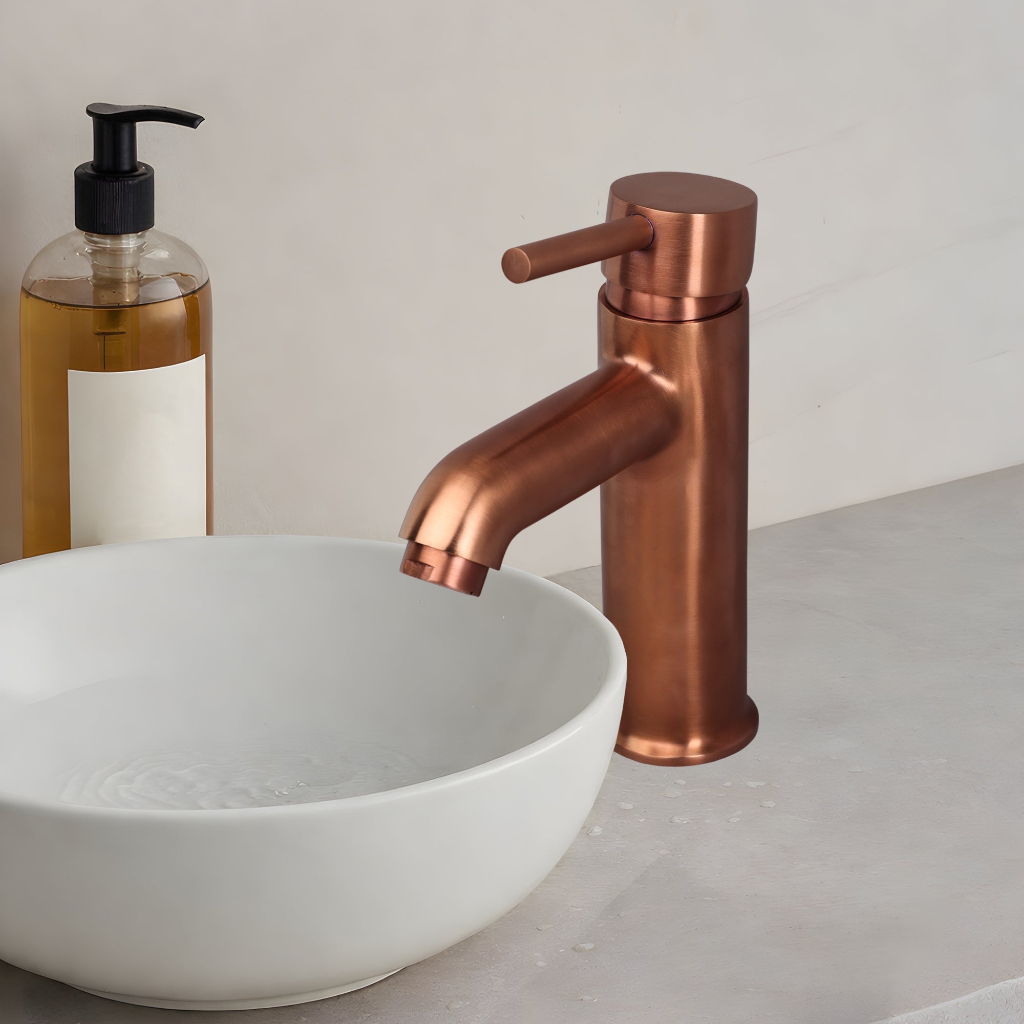 Asiatique S/L Basin Mixer With Braided Hoses (FRG-009 M) | Premium Rose Gold Bathroom Fittings | Florent Brush Rose Gold Series