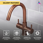Asiatique C/H Basin Mixer With Swivel ‘J’ Spout (FRG-011 M) | Premium Rose Gold Bathroom Fittings | Florent Brush Rose Gold Series