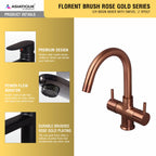 Asiatique C/H Basin Mixer With Swivel ‘J’ Spout (FRG-011 M) | Premium Rose Gold Bathroom Fittings | Florent Brush Rose Gold Series