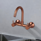 Asiatique Sink Mixer With Swivel ‘J’ Spout Wall Mounted (FRG-013 M) | Premium Rose Gold Bathroom Fittings | Florent Brush Rose Gold Series