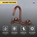 Asiatique Sink Mixer With Swivel ‘J’ Spout Wall Mounted (FRG-013 M) | Premium Rose Gold Bathroom Fittings | Florent Brush Rose Gold Series