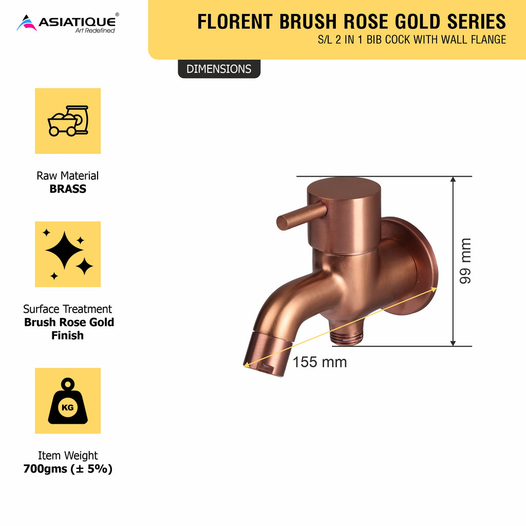 Asiatique Pillar Cock (FRG-015 S/L M) | Premium Rose Gold Bathroom Fittings | Florent Brush Rose Gold Series