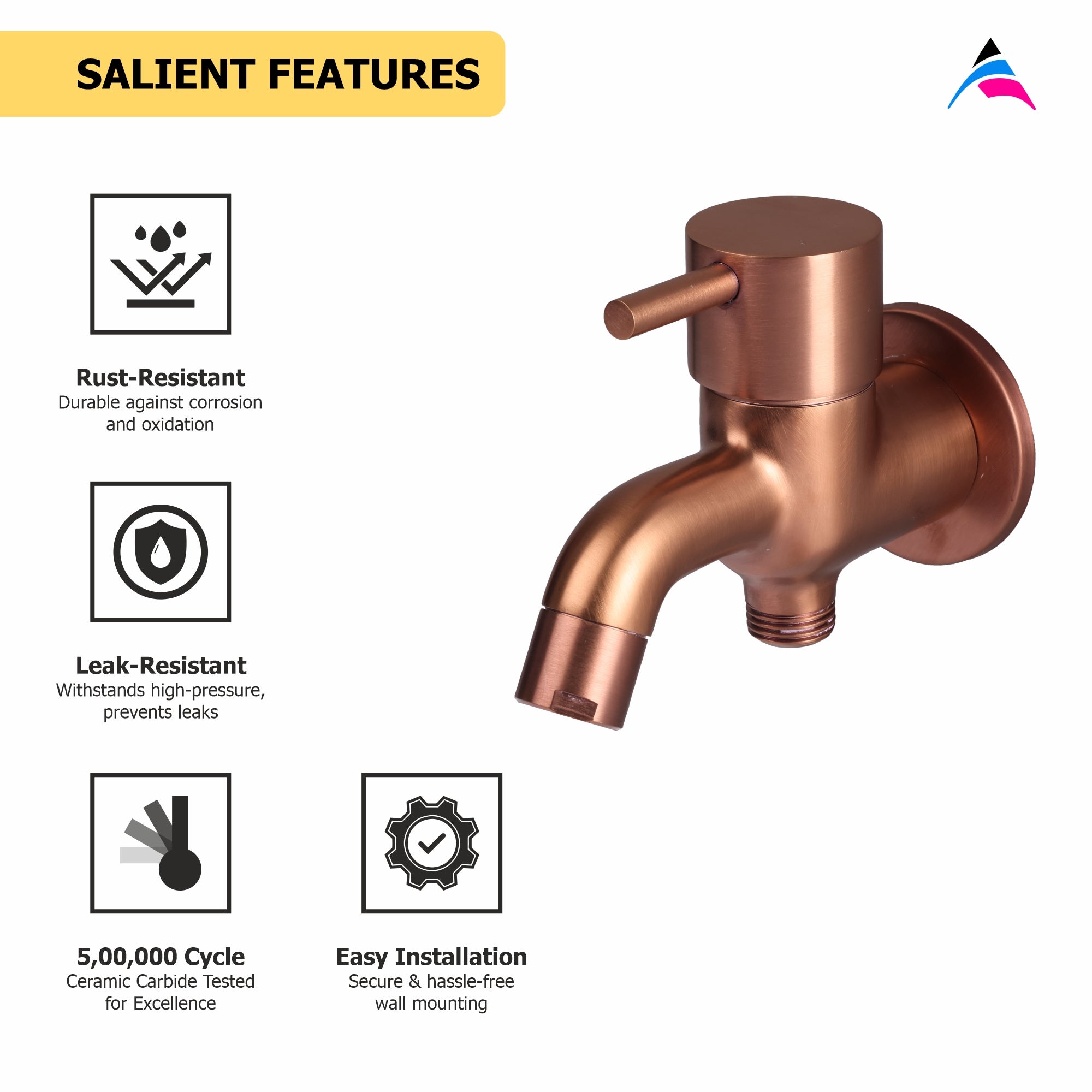 Asiatique Pillar Cock (FRG-015 S/L M) | Premium Rose Gold Bathroom Fittings | Florent Brush Rose Gold Series