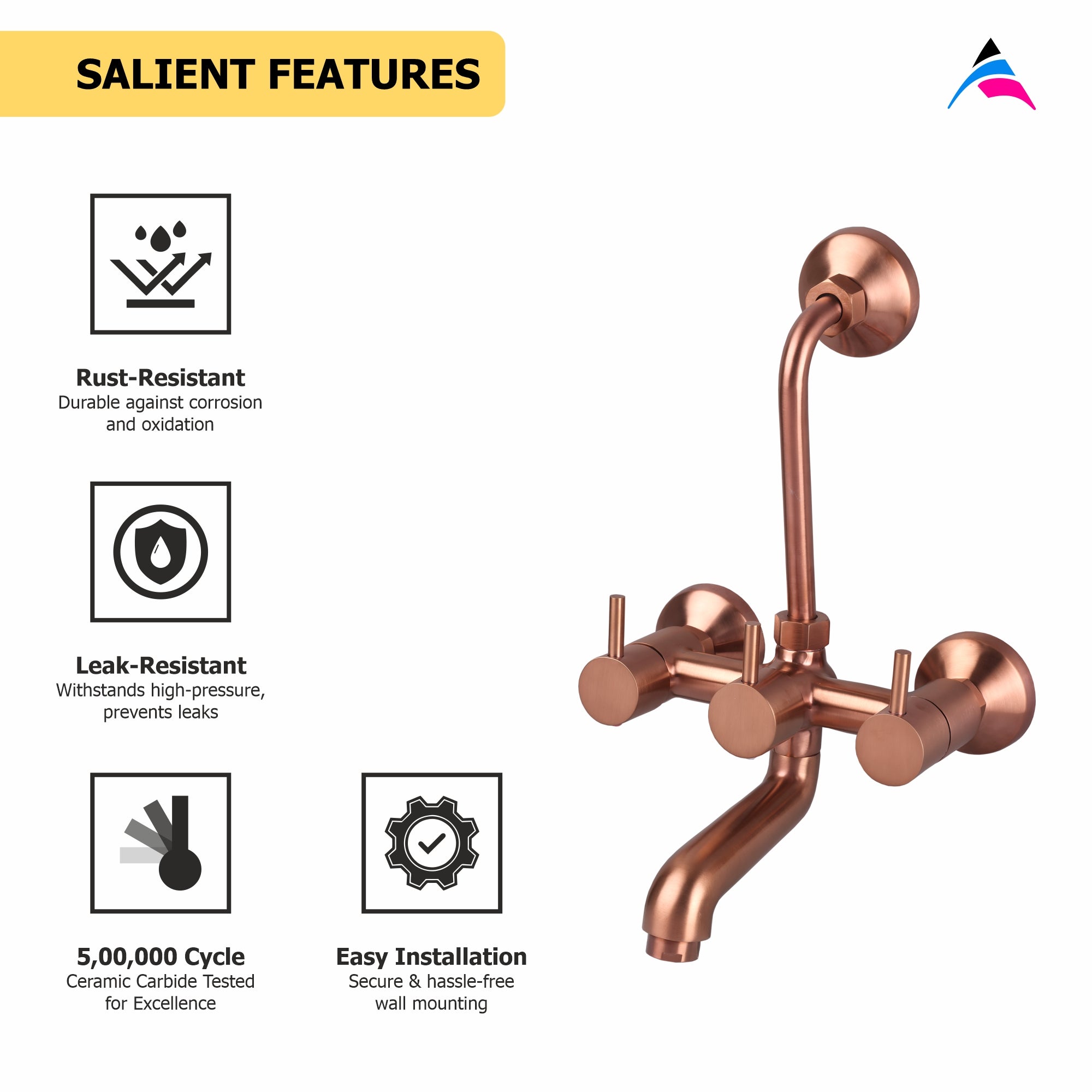 Asiatique Wall Mixer Telephonic With ‘L’ Bend for ARR. Of O/H Shower (FRG-017 M) | Premium Rose Gold Bathroom Fittings | Florent Brush Rose Gold Series