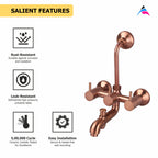 Asiatique 3 in 1 Wall Mixer With Pro. For Tele. Shower & O/H Shower (FRG-018 M) | Premium Rose Gold Bathroom Fittings | Florent Brush Rose Gold Series