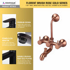 Asiatique 3 in 1 Wall Mixer With Pro. For Tele. Shower & O/H Shower (FRG-018 M) | Premium Rose Gold Bathroom Fittings | Florent Brush Rose Gold Series