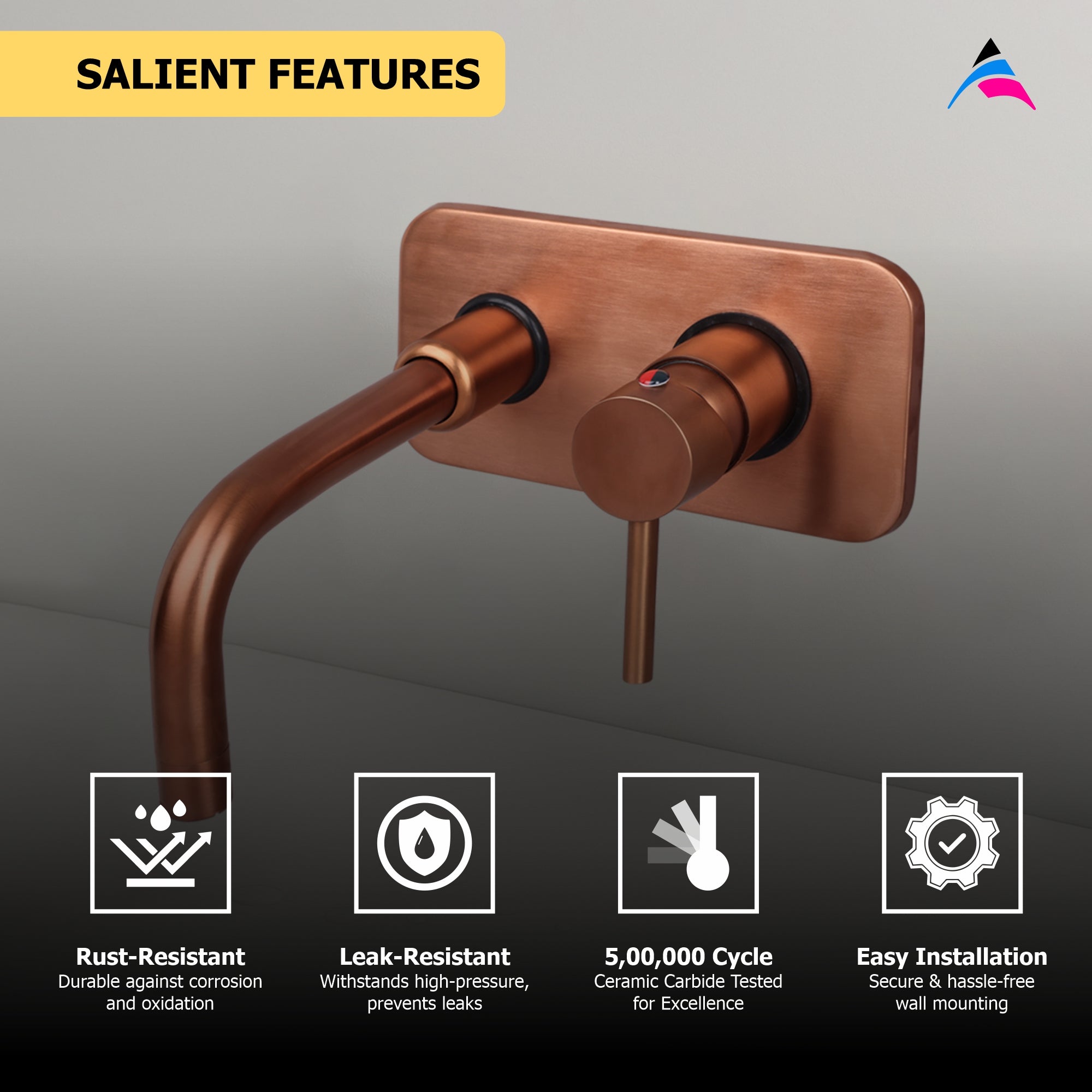 Asiatique S/L Basin Mixer Wall Mounted Full Set (FRG-019 M) | Premium Rose Gold Bathroom Fittings | Florent Brush Rose Gold Series