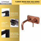 Asiatique S/L Basin Mixer Wall Mounted Full Set (FRG-019 M) | Premium Rose Gold Bathroom Fittings | Florent Brush Rose Gold Series