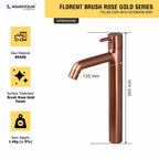Asiatique Pillar Cock With Extension Body (FRG-023 M) | Premium Rose Gold Bathroom Fittings | Florent Brush Rose Gold Series