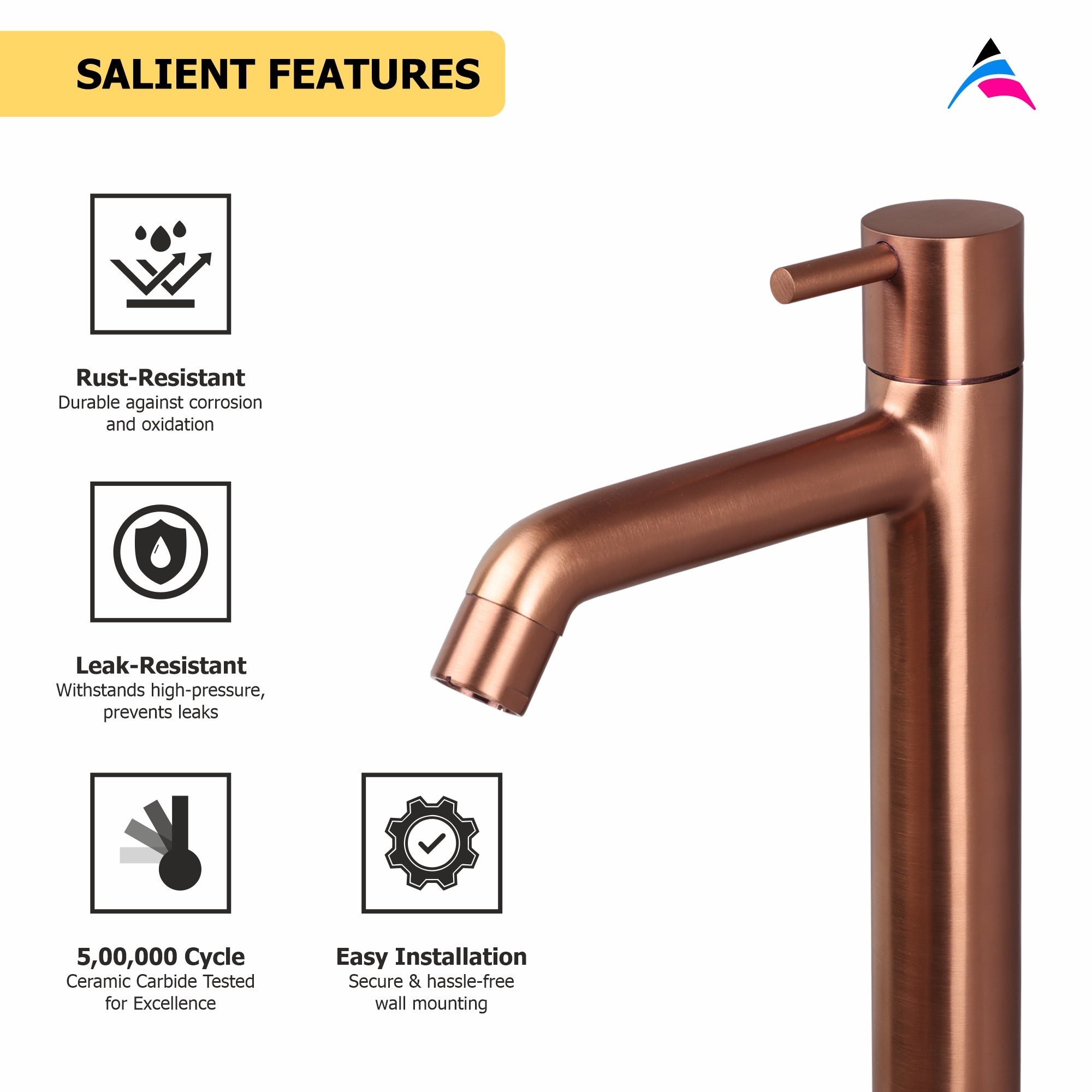 Asiatique Pillar Cock With Extension Body (FRG-023 M) | Premium Rose Gold Bathroom Fittings | Florent Brush Rose Gold Series