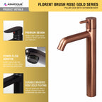 Asiatique Pillar Cock With Extension Body (FRG-023 M) | Premium Rose Gold Bathroom Fittings | Florent Brush Rose Gold Series
