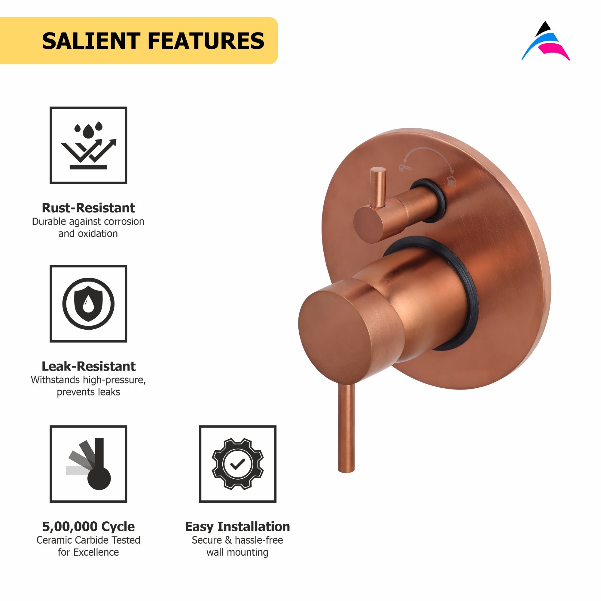 Asiatique S/L Div. Upper Parts Handle, Bu (FRG-024 M) | Premium Rose Gold Bathroom Fittings | Florent Brush Rose Gold Series