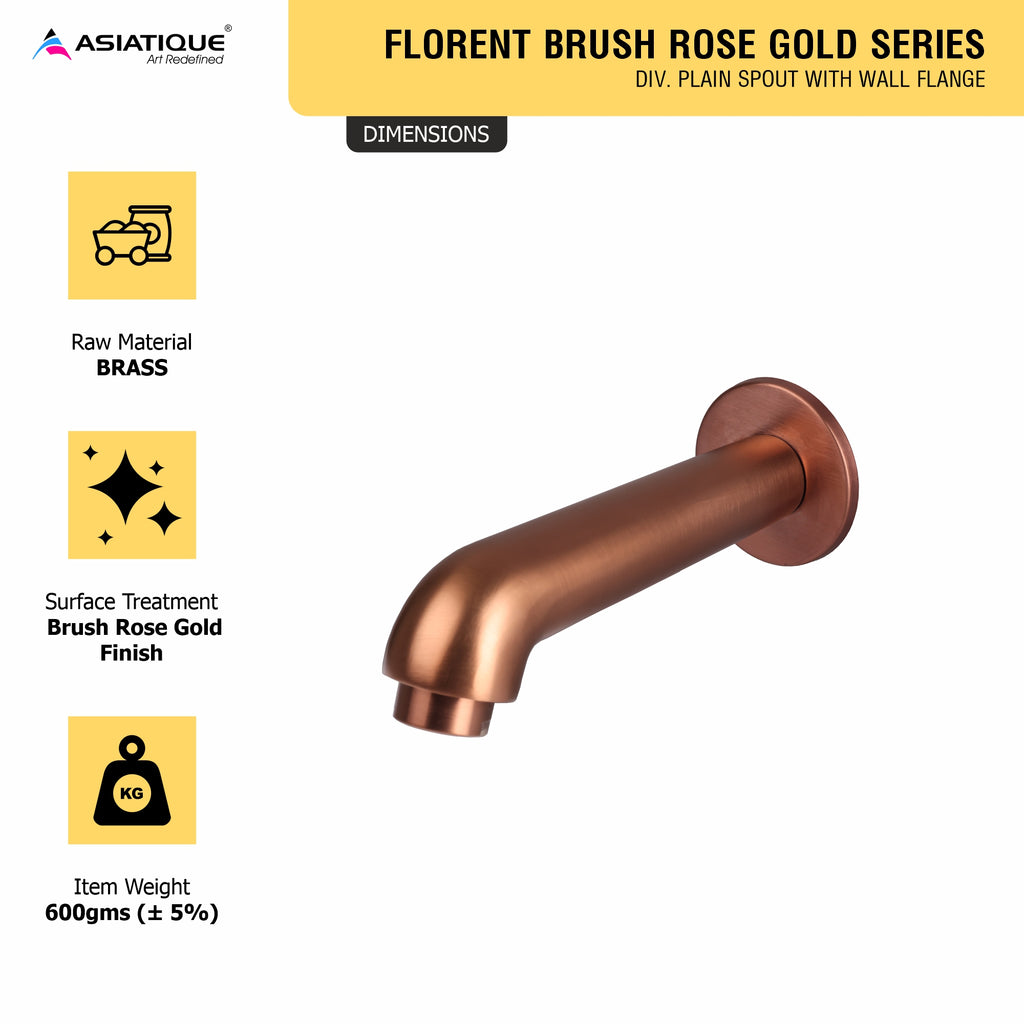 Asiatique Div. Plain Spout With Wall Flange (FRG-025 M) | Premium Rose Gold Bathroom Fittings | Florent Brush Rose Gold Series